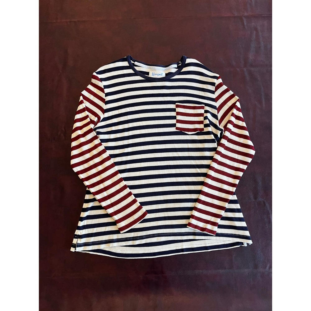 Haspel Mens XXL Waffle Knit Thermal Shirt Striped Long Sleeve Pocket Made in USA